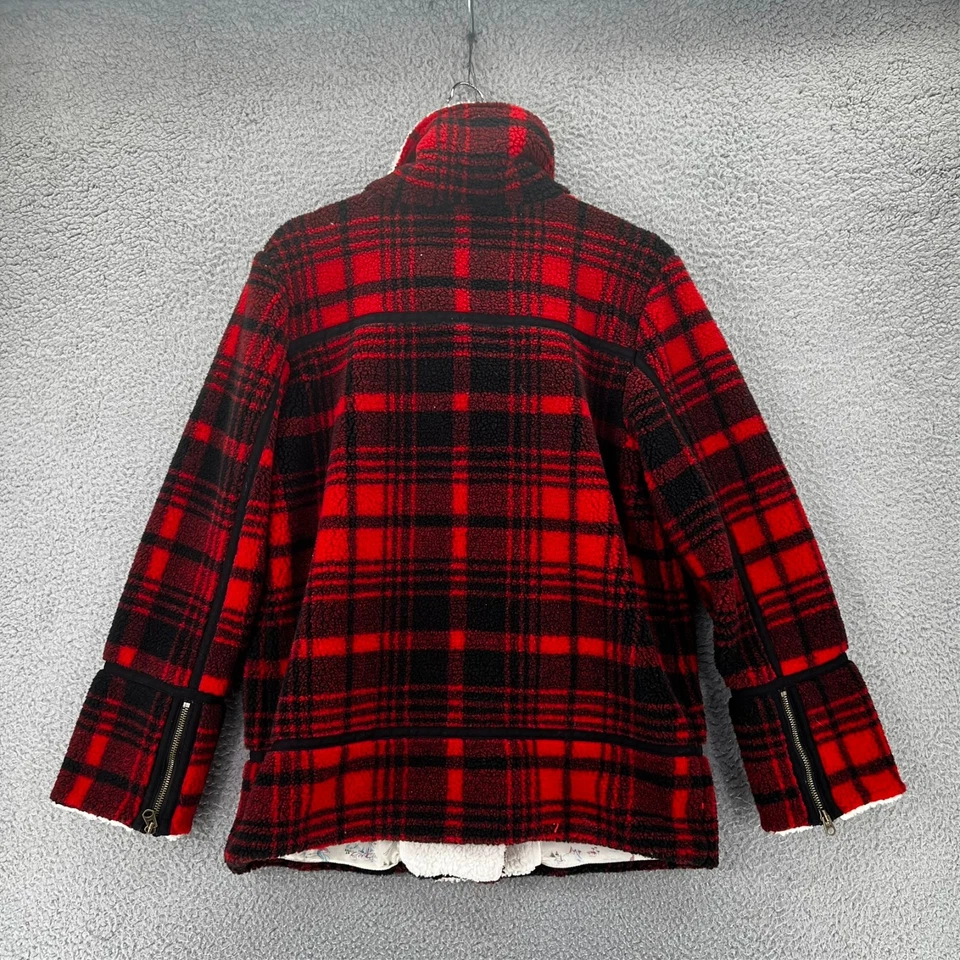 Chaqueta Faherty Mujer Pequeña Roja a Cuadros Montana Moto Abrigo Sherpa Polar Foto 2 de 4