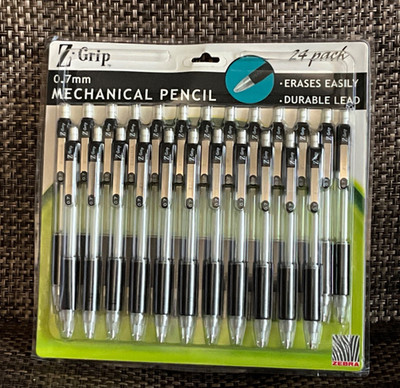 NEW 24-Pack Zebra Z-Grip Mechanical Pencils 0.7mm/#2 Lead, Metal Clip