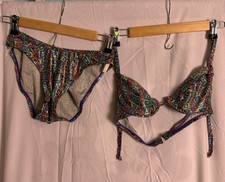 VTG Women 90S Bare Assets Geometric Purple Iridescent Swimsuit Bikini Set 9/10SM