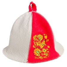 Khokhloma Bird Women's Sauna Hat Embroidered Banya Hat 100 Wool              
