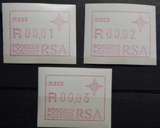 Südafrika RSA 1987: 3 ATM / labels FRAMA,Automaten-Nr. P.003, MN 3,postfr./MNH