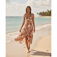 NWT Madewell x Banjanan Wrap Ruffle-Hem Midi in Parrot Bird Print Dress S