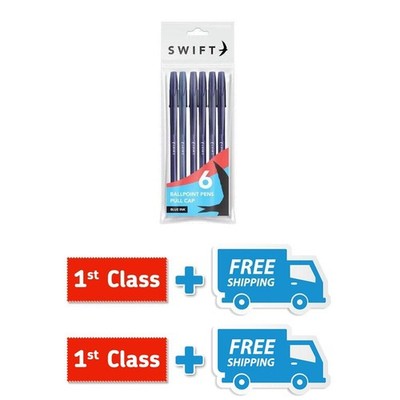 SWIFT ZUGKAPPE KUGELSCHREIBER 6/PACK BLAU Schule Klassenzimmer Zubehör