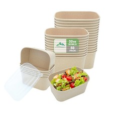 50 Pack 32 OZ Large Paper Bowls with Lids, Heavy Duty Disposable Compostable ...