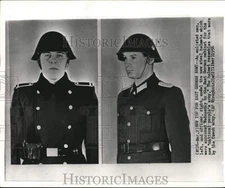 1956 Press Photo Enlisted man and officer model new uniforms in East Germany