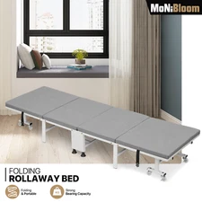 Grey Durable Foldable Cot Rollaway Reclining Guest Sleeping Bed w/Foam Mattress