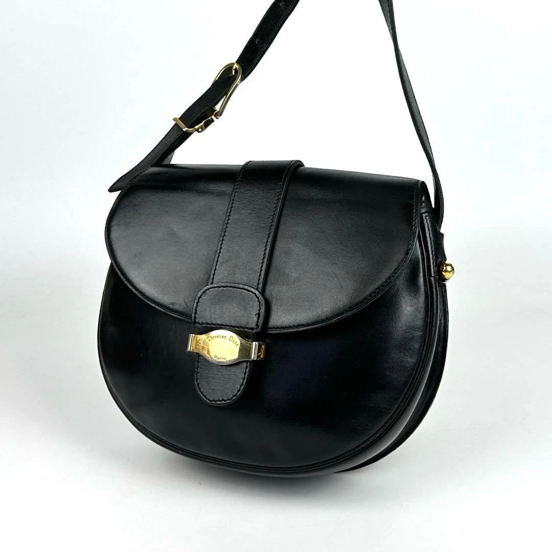 Sac bandoulière vintage Christian Dior cuir noir or quincaillerie JAPON