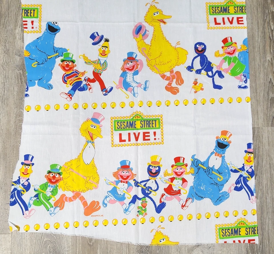 Sábana bajera de tela vintage de Plaza Sésamo remanente de teatro de los años 80 JCpenney Foto 3 de 4