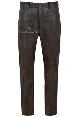Herren Lederhose Bikerhose Schwarz Bronze Jeans Style Rindsleder 501