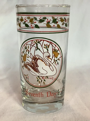Vintage Anchor Hocking Twelve Days Of Christmas Glass Seventh 7 Swans Swim 5.5”