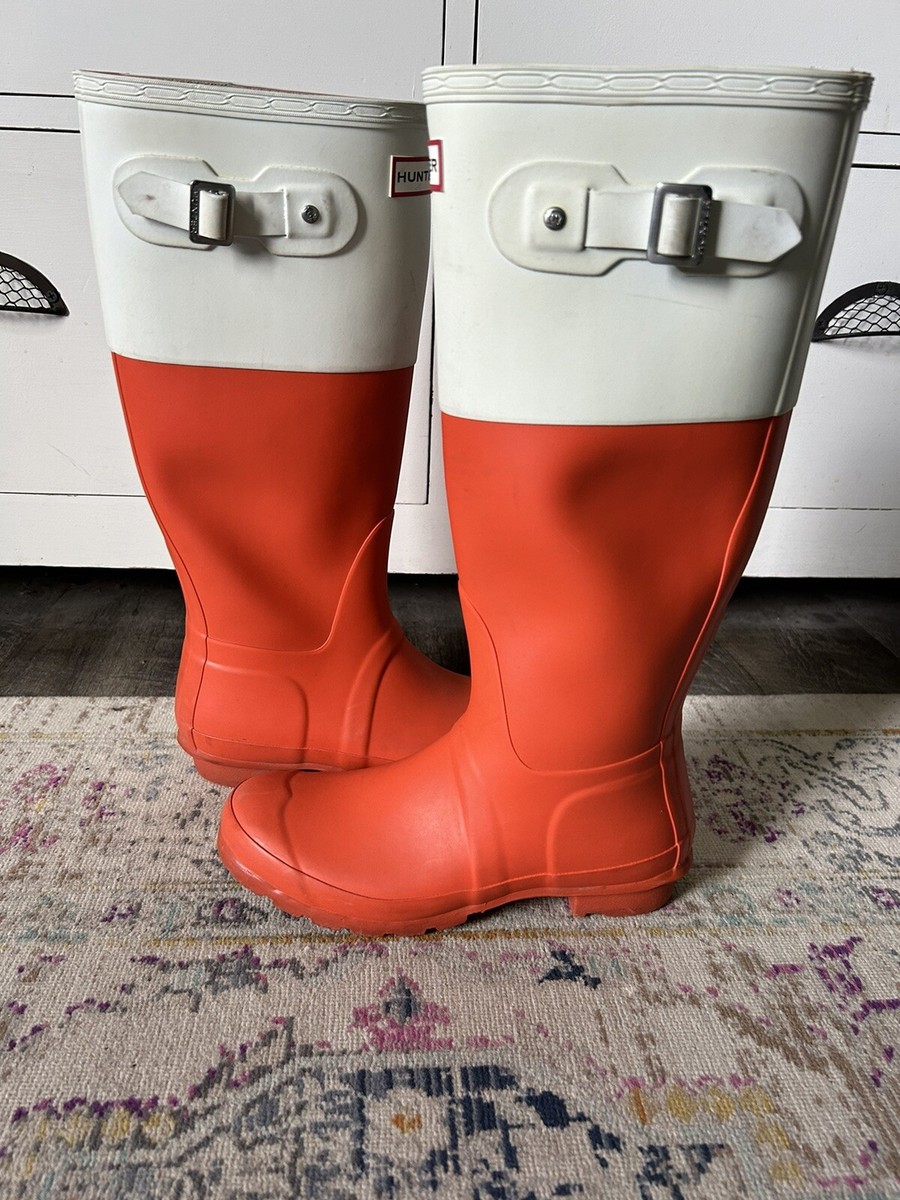 Hunter Original Tall Boots Women's 7 Matte Orange/White Rain