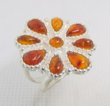 925 STERLING SILVER GENUINE BALTIC HONEY AMBER FLOWER RING SIZE 6  8.6 G