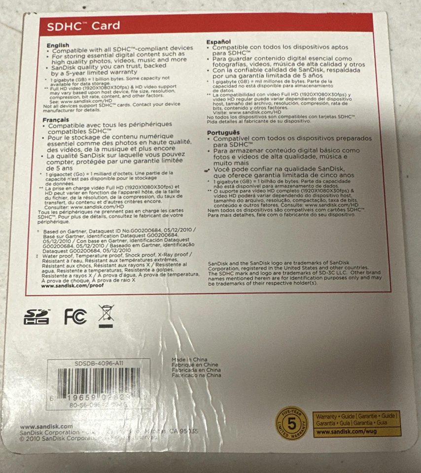 NEW SanDisk C4 4GB U1 Ultra Memory SD SDHC Card Temp, shock, xray & water proof - Image 2 of 2