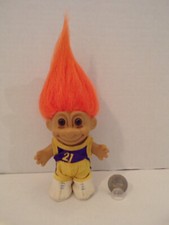 Russ Troll Doll 5" Vintage Basketball Player Uniform Orange Hair Brown Eyes
