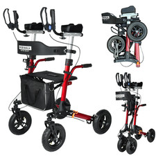 Upright Rollator Walker Forearm Support with Seat All Terrain Wheels Walking Aid