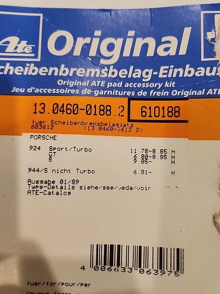1 lado. Kit de ferragens de freio traseiro Porsche 924 944 montagem genuína 94435295200 - Imagem 3 de 3