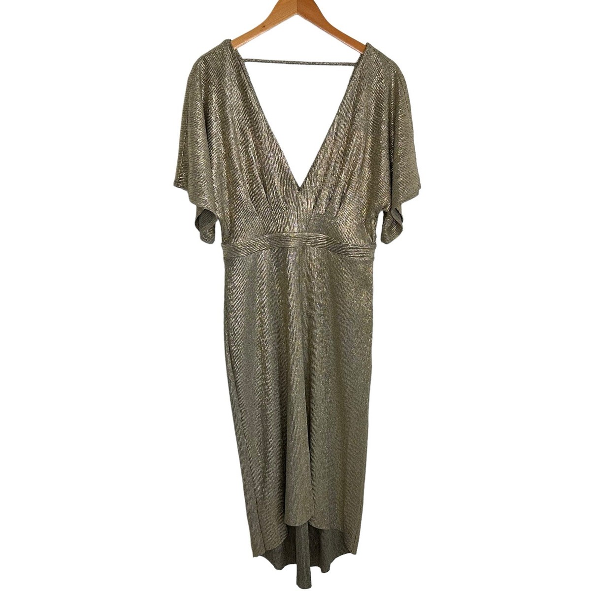 astr gold dress the Label Womens Metallic V Neck Size Large Short Sleeve Party Gold floral dress