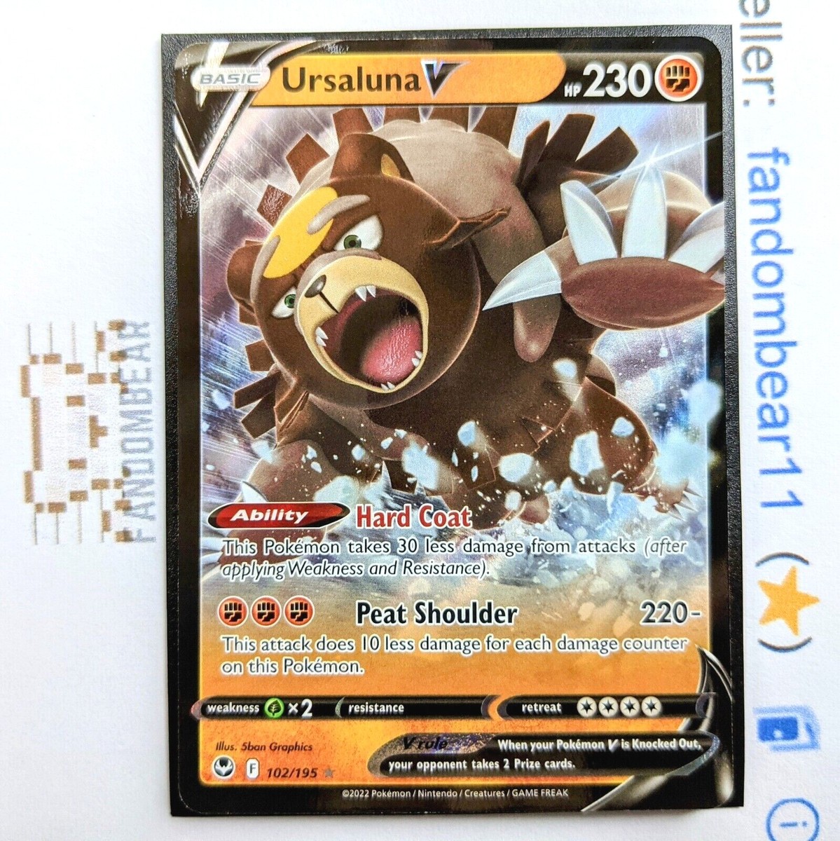 ursaluna v pokemon card value Amazon.com: Ursaluna V 102/195- Silver Tempest - Pokemon Ultra Rare Card main image 1