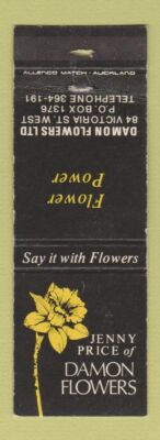 Matchbook Cover - Jenny Price of Damon Flowers New Zealand FTD WEAR