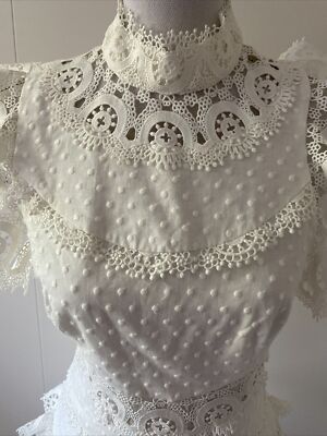 Zimmermann Peggy High-neck Linen Blend Lace Dress Size 1 White | eBay