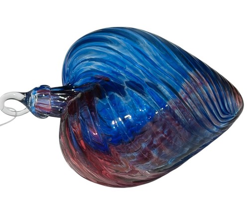 Glass Eye Studio Heart Ornament Blue & Red Clear Curlicue - Handmade w/ Tag - Picture 4 of 5