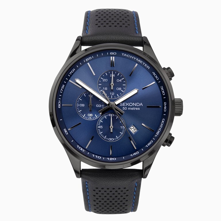 Mens Sekonda Dual Time Zone Tachymeter Chrono Style 50m Date 44mm Gunmetal Watch