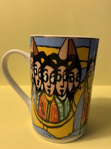 Ethiopian Art coffee mug Cup multicolor Fine Porcelain Tribal Village Scene 8oz - 第 2/6 張圖片