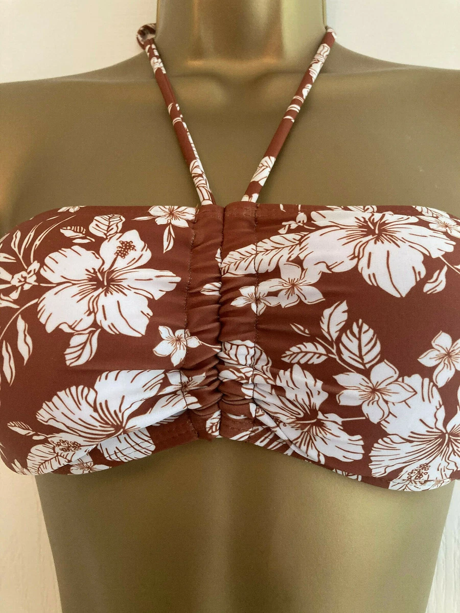 BNWT Ladies Primark Brown Tan Floral Bandeau Strapless Bikini Set