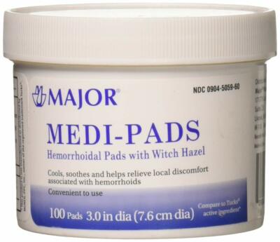 2 Pack Major Medi-Pads With Witch Hazel Hemorrhoidal Cleansing Pads 100 Ct