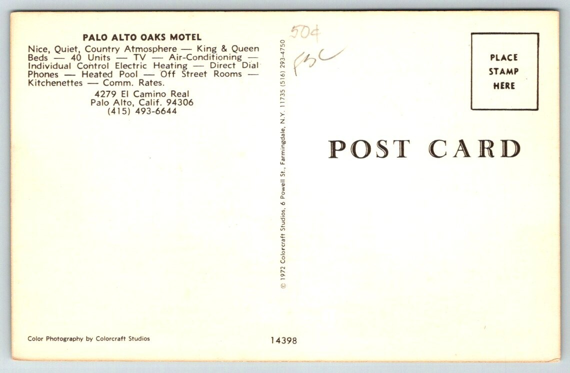 Palo Alto Motel El Camino Real (US 101) California Postcard | eBay