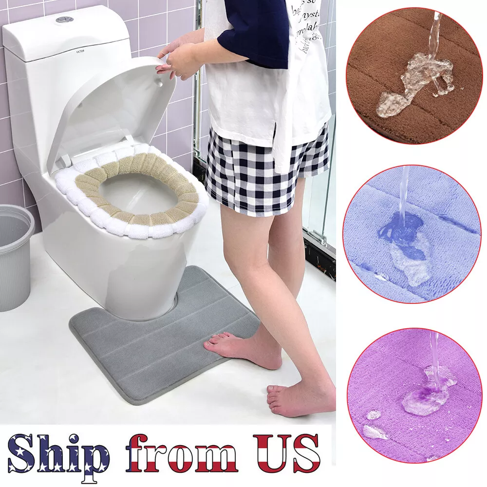 Soft U Shaped Contour Memory Foam Toilet Mat Non Slip Backing Rug Pink USA STOCK