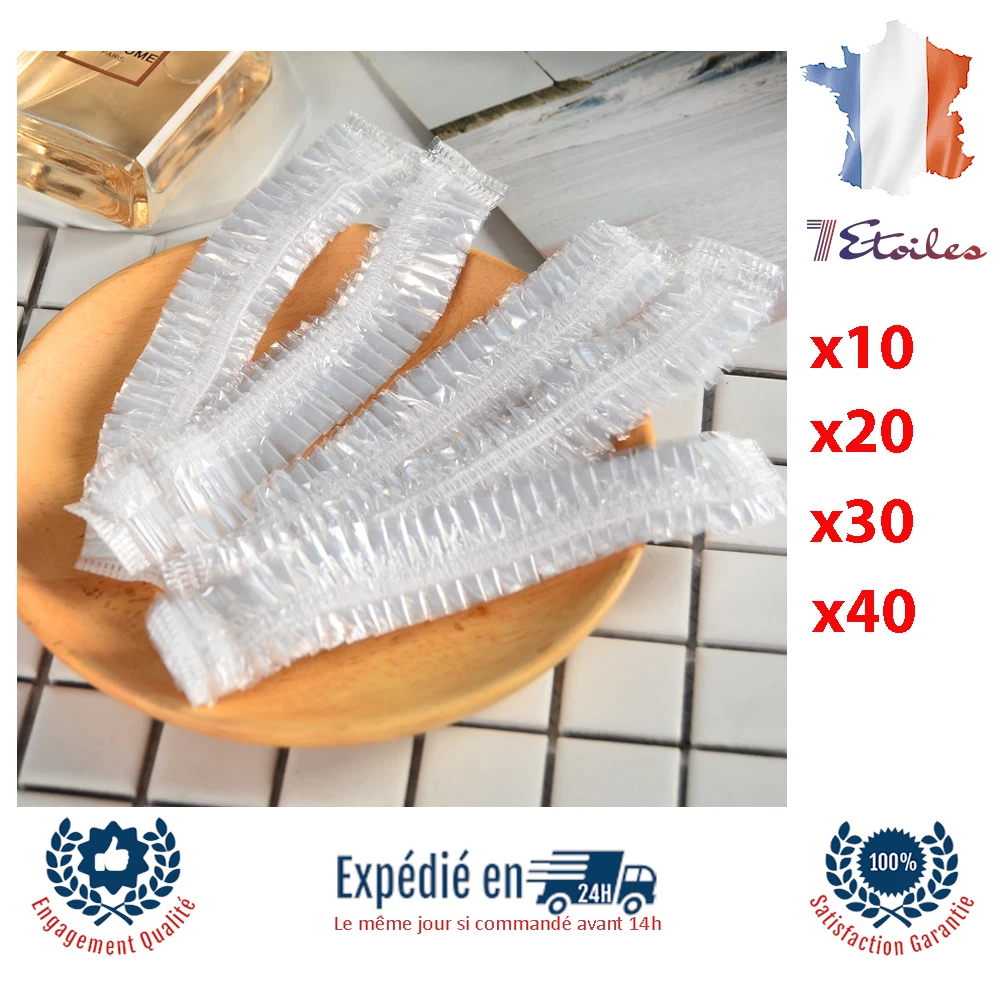 Bonnets De Douche Jetables Elastiques Transparents Impermeables - Lot De 10