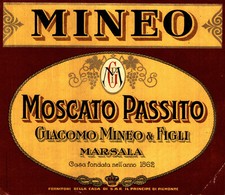 MARSALA, Trapani - ETICHETTA d'EPOCA MOSCATO PASSITO MINEO - Pieghina d'Angolo!