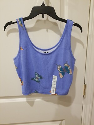 So Juniors Sleeveless Scoopneck Tank Blue Butterfly Print Size Med