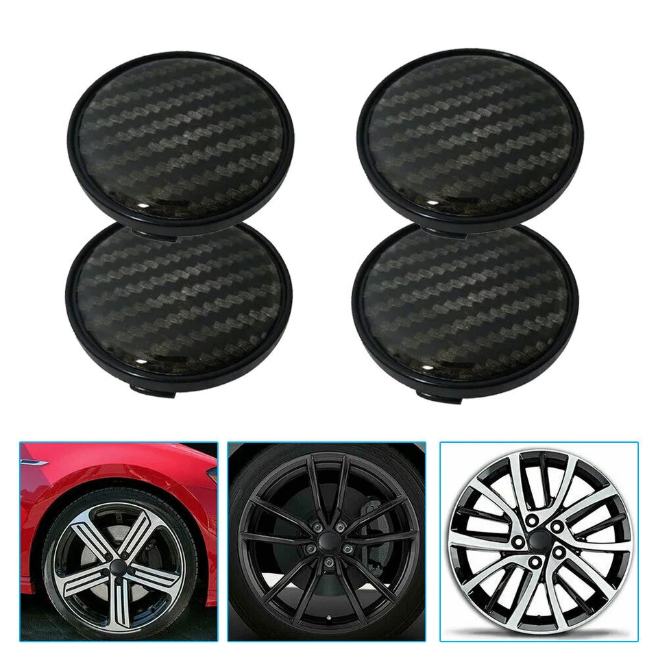 4Pcs Carbon Fiber Wheel Hub Center Covers 60mm Replace Rim Caps Black Universal - Изображение 4 из 4