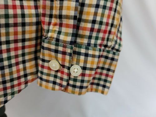 Orvis Men's Plaid Shirt Trim Fit Button Up Gold Red Blue Green Large EUC - Picture 6 of 9