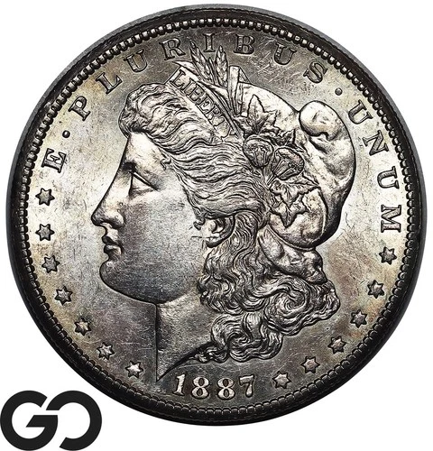1887-S Morgan Silver Dollar Coin, Nice Original Gem BU++ Semi-Better Date