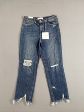 Lovervet Women Jeans 29/9 Blue Denim Mid Rise Distressed Frayed Hem Cotton Blend