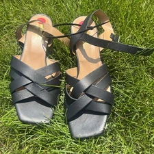 Coach and Four Savoca Woman’s Sandal Black Leather Block Heel Boho NWOB Size 6