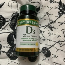 Nature's Bounty Vitamin D3 25 Mcg 1000 IU Softgels Immune Support 120 Ct 04/2028