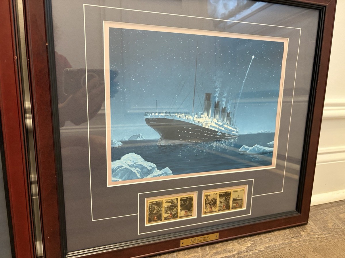 R.M.S. TITANIC 切手額装品 2 VTG RMS TITANIC Framed Art Prints w/ Stamps Postal Commemorative