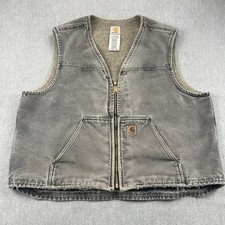 VTG Carhartt Sherpa Lined Canvas Vest Mens 2XL Amazing Distressed Fade V26 BLK