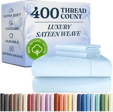 400 Thread Count Cotton Sheet Set - Cal King Size 100% Cotton Sheets - Easily Fi