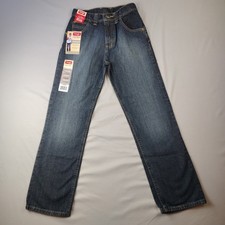 NOS Wrangler Five Star Boys Size 14 Slim Straight Jeans Adj Waist Dark Wash Fade
