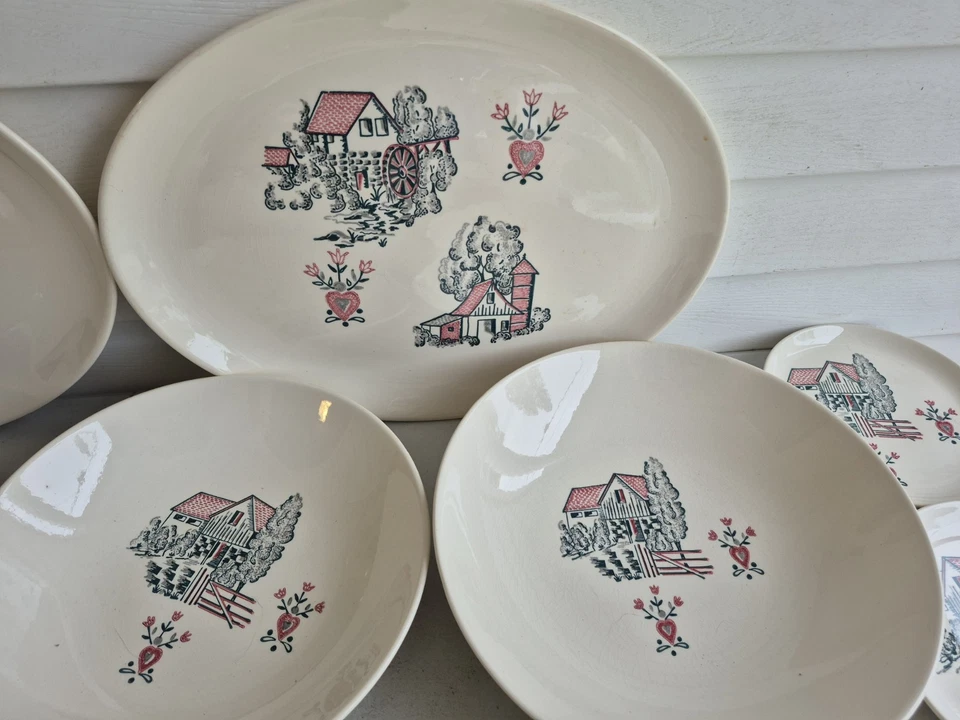 VINTAGE DINNERWARE SET MADE IN AMERICA HAND DECORATED WIND MILL,COUNTRY HOUSE... - Image 3 of 4