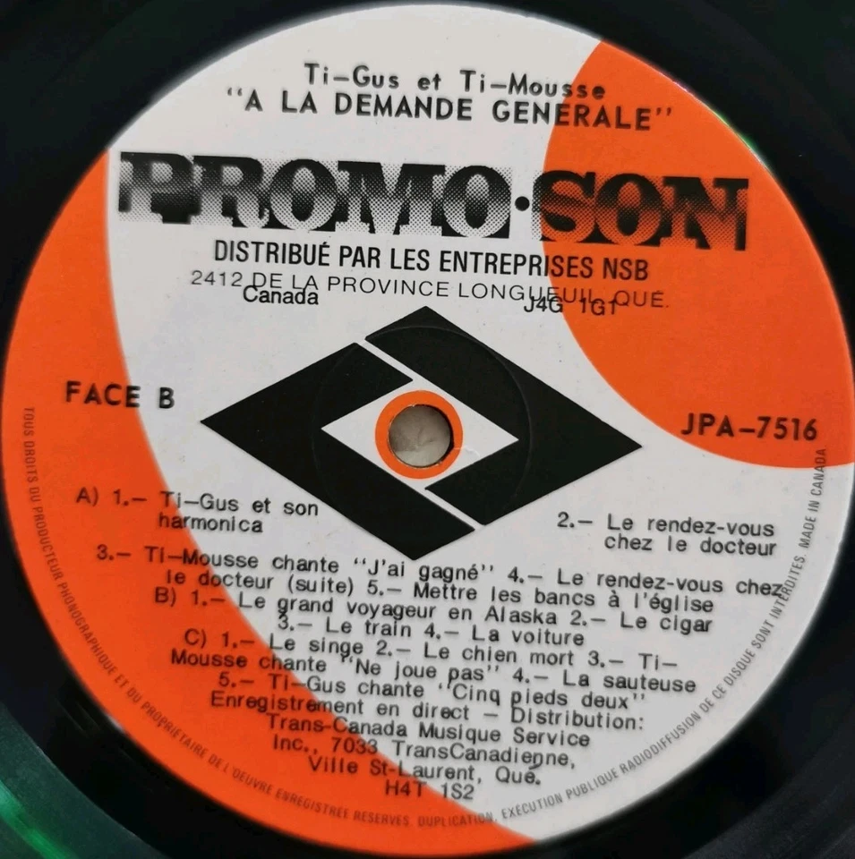 Vinyl LP Ti-Gus Et Ti-Mousse ‎– A La Demande Generale VG JPA-7516 Canada Comedy - Image 4 of 4