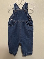 Vtg Baby Gap Denim Bubble Overalls Toddler Girls 12-18m Adjustable Strap Bibs