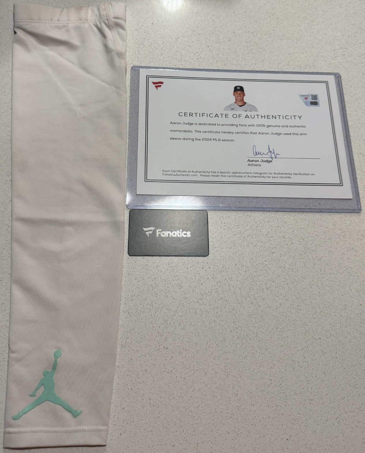 Aaron Judge Autographed Signed New York Yankees 2024 Game Used Jordan Arm Sleeve w/ Fanatics COA by Judge 