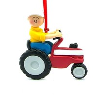 Tractor Red Male Christmas Tree Ornament 4 x 3.5 Inch 