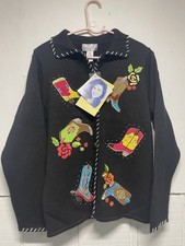 Vintage 90s Cardigan black knit cowgirl boots western womens Medium sweater
